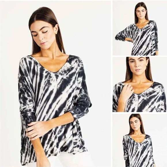 NWT Yana K Lisa Top Tie Die Black One Size Fits 2 - 14 Boho Chic LA Fashion - Picture 1 of 5